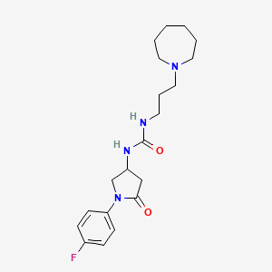 molecular formula C20H29FN4O2 B2382865 1-(3-(氮杂环戊-1-基)丙基)-3-(1-(4-氟苯基)-5-氧代吡咯烷-3-基)脲 CAS No. 894020-19-0