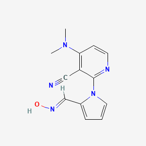 molecular formula C13H13N5O B2382866 4-(dimethylamino)-2-{2-[(hydroxyimino)methyl]-1H-pyrrol-1-yl}nicotinonitrile CAS No. 303986-37-0