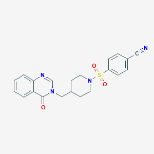 molecular formula C21H20N4O3S B2382873 4-[4-[(4-Oxoquinazolin-3-yl)methyl]piperidin-1-yl]sulfonylbenzonitrile CAS No. 2380182-06-7