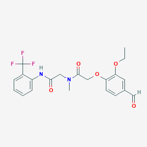 molecular formula C21H21F3N2O5 B2382875 2-[[2-(2-ethoxy-4-formylphenoxy)acetyl]-methylamino]-N-[2-(trifluoromethyl)phenyl]acetamide CAS No. 924371-29-9