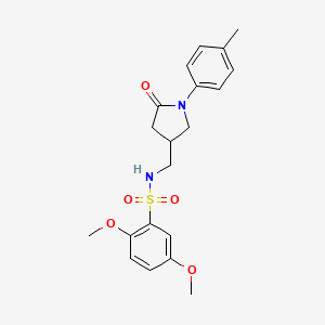 molecular formula C20H24N2O5S B2382878 2,5-dimethoxy-N-((5-oxo-1-(p-tolyl)pyrrolidin-3-yl)methyl)benzenesulfonamide CAS No. 954714-78-4