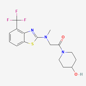 molecular formula C16H18F3N3O2S B2382882 1-(4-Hydroxypiperidin-1-yl)-2-(methyl(4-(trifluoromethyl)benzo[d]thiazol-2-yl)amino)ethanone CAS No. 1396854-27-5