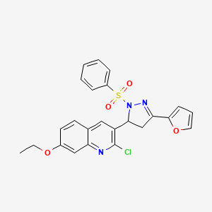 molecular formula C24H20ClN3O4S B2382891 3-[2-(Benzenesulfonyl)-5-(furan-2-yl)-3,4-dihydropyrazol-3-yl]-2-chloro-7-ethoxyquinoline CAS No. 864925-20-2