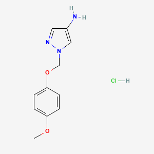 molecular formula C11H14ClN3O2 B2382893 1-[(4-Methoxyphenoxy)methyl]-1H-pyrazol-4-amine hydrochloride CAS No. 1431962-79-6