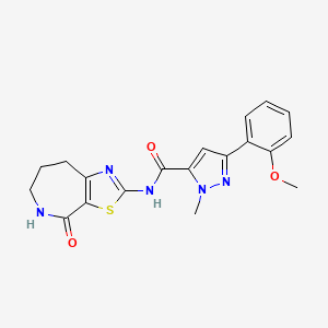 molecular formula C19H19N5O3S B2382897 3-(2-甲氧基苯基)-1-甲基-N-(4-氧代-5,6,7,8-四氢-4H-噻唑并[5,4-c]氮杂环庚-2-基)-1H-吡唑-5-甲酰胺 CAS No. 1798042-35-9