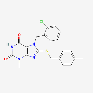 molecular formula C21H19ClN4O2S B2382919 7-[(2-Chlorophenyl)methyl]-3-methyl-8-[(4-methylphenyl)methylsulfanyl]purine-2,6-dione CAS No. 377057-25-5
