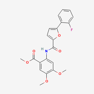 molecular formula C21H18FNO6 B2382922 2-(5-(2-氟苯基)呋喃-2-甲酰胺基)-4,5-二甲氧基苯甲酸甲酯 CAS No. 874466-78-1