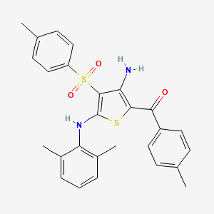 molecular formula C27H26N2O3S2 B2382923 (3-氨基-5-((2,6-二甲苯基)氨基)-4-甲苯磺酰基噻吩-2-基)(对甲苯基)甲苯酮 CAS No. 890818-15-2