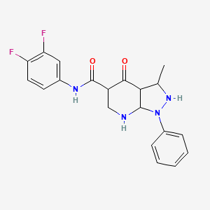 molecular formula C20H14F2N4O2 B2382931 N-(3,4-二氟苯基)-3-甲基-4-氧代-1-苯基-3,3a,5,6,7,7a-六氢-2H-吡唑并[3,4-b]吡啶-5-甲酰胺 CAS No. 941959-13-3