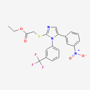 molecular formula C20H16F3N3O4S B2382950 ethyl 2-((5-(3-nitrophenyl)-1-(3-(trifluoromethyl)phenyl)-1H-imidazol-2-yl)thio)acetate CAS No. 1226447-22-8