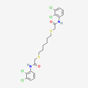 molecular formula C22H24Cl4N2O2S2 B2382953 2-[(6-{[2-(2,3-dichloroanilino)-2-oxoethyl]sulfanyl}hexyl)sulfanyl]-N-(2,3-dichlorophenyl)acetamide CAS No. 882083-17-2