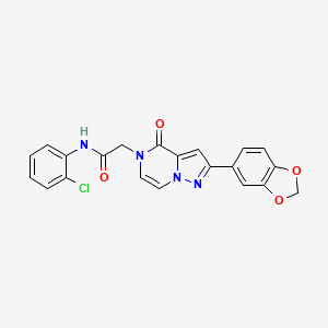 molecular formula C21H15ClN4O4 B2382959 2-[2-(1,3-benzodioxol-5-yl)-4-oxopyrazolo[1,5-a]pyrazin-5(4H)-yl]-N-(2-chlorophenyl)acetamide CAS No. 1243061-21-3