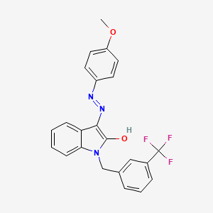 molecular formula C23H18F3N3O2 B2382964 1-[3-(trifluoromethyl)benzyl]-1H-indole-2,3-dione 3-[N-(4-methoxyphenyl)hydrazone] CAS No. 303984-93-2