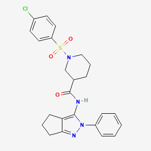 molecular formula C24H25ClN4O3S B2382987 1-((4-氯苯基)磺酰基)-N-(2-苯基-2,4,5,6-四氢环戊[c]吡唑-3-基)哌啶-3-甲酰胺 CAS No. 1209412-79-2