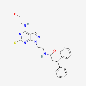 molecular formula C26H30N6O2S B2382996 N-(2-(4-((2-甲氧基乙基)氨基)-6-(甲硫基)-1H-吡唑并[3,4-d]嘧啶-1-基)乙基)-3,3-二苯基丙酰胺 CAS No. 953936-24-8