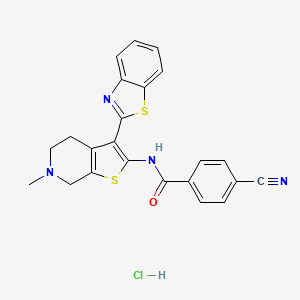 molecular formula C23H19ClN4OS2 B2382997 盐酸N-(3-(苯并[d]噻唑-2-基)-6-甲基-4,5,6,7-四氢噻吩并[2,3-c]吡啶-2-基)-4-氰基苯甲酰胺 CAS No. 1329961-19-4