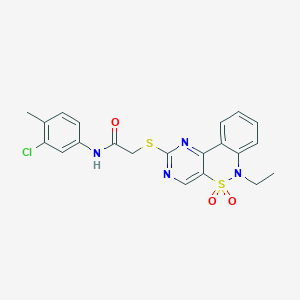molecular formula C21H19ClN4O3S2 B2383005 N-(3-氯-4-甲基苯基)-2-((6-乙基-5,5-二氧化-6H-苯并[c]嘧啶并[4,5-e][1,2]噻嗪-2-基)硫代)乙酰胺 CAS No. 951578-19-1