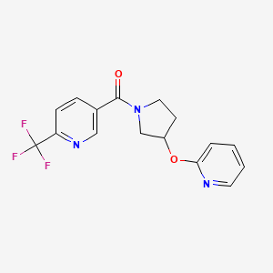 molecular formula C16H14F3N3O2 B2383014 (3-(吡啶-2-yloxy)吡咯烷-1-yl)(6-(三氟甲基)吡啶-3-yl)甲酮 CAS No. 1903032-32-5