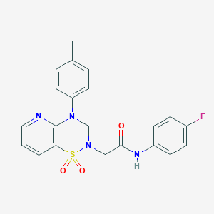 molecular formula C22H21FN4O3S B2383024 2-(1,1-dioxido-4-(p-tolyl)-3,4-dihydro-2H-pyrido[2,3-e][1,2,4]thiadiazin-2-yl)-N-(4-fluoro-2-methylphenyl)acetamide CAS No. 1251628-98-4