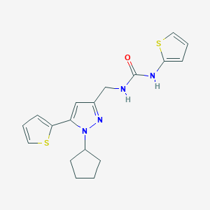molecular formula C18H20N4OS2 B2383031 1-((1-cyclopentyl-5-(thiophen-2-yl)-1H-pyrazol-3-yl)methyl)-3-(thiophen-2-yl)urea CAS No. 1421513-28-1