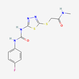 molecular formula C12H12FN5O2S2 B2383034 2-[[5-[(4-氟苯基)氨基甲酰氨基]-1,3,4-噻二唑-2-基]硫代]-N-甲基乙酰胺 CAS No. 886937-61-7