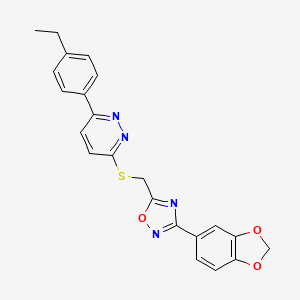 molecular formula C22H18N4O3S B2383036 3-({[3-(1,3-Benzodioxol-5-yl)-1,2,4-oxadiazol-5-yl]methyl}sulfanyl)-6-(4-ethylphenyl)pyridazine CAS No. 1111260-39-9