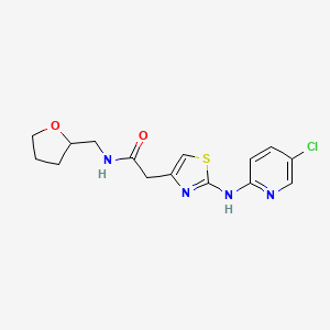 molecular formula C15H17ClN4O2S B2383038 2-(2-((5-chloropyridin-2-yl)amino)thiazol-4-yl)-N-((tetrahydrofuran-2-yl)methyl)acetamide CAS No. 1226458-24-7