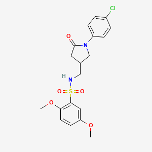 molecular formula C19H21ClN2O5S B2383039 N-((1-(4-chlorophenyl)-5-oxopyrrolidin-3-yl)methyl)-2,5-dimethoxybenzenesulfonamide CAS No. 955256-65-2