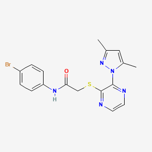 molecular formula C17H16BrN5OS B2383040 N-(4-溴苯基)-2-((3-(3,5-二甲基-1H-吡唑-1-基)吡嗪-2-基)硫代)乙酰胺 CAS No. 1251628-90-6