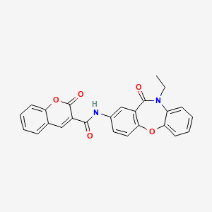 molecular formula C25H18N2O5 B2383043 N-(10-乙基-11-氧代-10,11-二氢二苯并[b,f][1,4]恶氮杂卓-2-基)-2-氧代-2H-色烯-3-羧酰胺 CAS No. 921890-32-6
