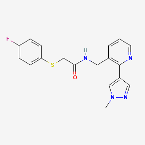 molecular formula C18H17FN4OS B2383062 2-((4-氟苯基)硫代)-N-((2-(1-甲基-1H-吡唑-4-基)吡啶-3-基)甲基)乙酰胺 CAS No. 2034522-01-3