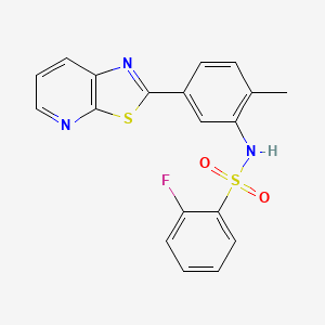 molecular formula C19H14FN3O2S2 B2383064 2-氟-N-(2-甲基-5-(噻唑并[5,4-b]吡啶-2-基)苯基)苯磺酰胺 CAS No. 912625-47-9