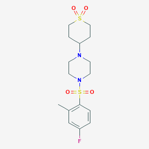molecular formula C16H23FN2O4S2 B2383074 4-(4-((4-氟-2-甲基苯基)磺酰基)哌嗪-1-基)四氢-2H-噻吩1,1-二氧化物 CAS No. 1903286-14-5