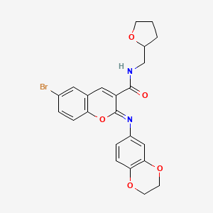 (2Z)-6-bromo-2-(2,3-dihydro-1,4-benzodioxin-6-ylimino)-N-(tetrahydrofuran-2-ylmethyl)-2H-chromene-3-carboxamide