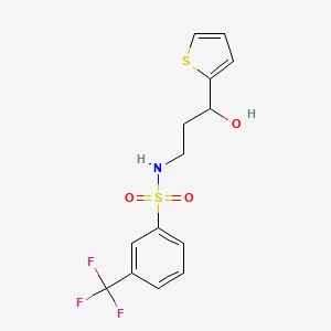 molecular formula C14H14F3NO3S2 B2383099 N-(3-hydroxy-3-(thiophen-2-yl)propyl)-3-(trifluoromethyl)benzenesulfonamide CAS No. 1421483-85-3
