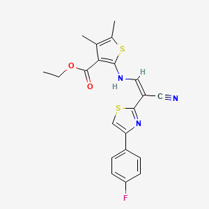 molecular formula C21H18FN3O2S2 B2383111 (Z)-ethyl 2-((2-cyano-2-(4-(4-fluorophenyl)thiazol-2-yl)vinyl)amino)-4,5-dimethylthiophene-3-carboxylate CAS No. 840485-07-6