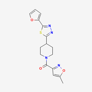 molecular formula C16H16N4O3S B2383121 (4-(5-(Furan-2-yl)-1,3,4-thiadiazol-2-yl)piperidin-1-yl)(5-methylisoxazol-3-yl)methanone CAS No. 1105204-10-1