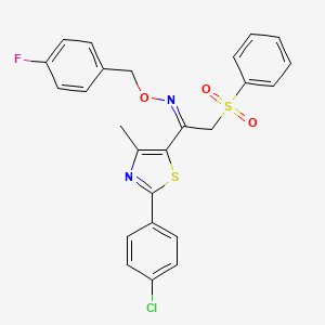 molecular formula C25H20ClFN2O3S2 B2383151 (Z)-[2-(benzenesulfonyl)-1-[2-(4-chlorophenyl)-4-methyl-1,3-thiazol-5-yl]ethylidene][(4-fluorophenyl)methoxy]amine CAS No. 672950-32-2