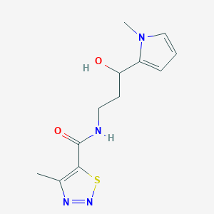 molecular formula C12H16N4O2S B2383158 N-(3-hydroxy-3-(1-methyl-1H-pyrrol-2-yl)propyl)-4-methyl-1,2,3-thiadiazole-5-carboxamide CAS No. 2034243-66-6