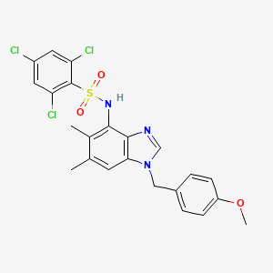 molecular formula C23H20Cl3N3O3S B2383160 2,4,6-trichloro-N-[1-(4-methoxybenzyl)-5,6-dimethyl-1H-1,3-benzimidazol-4-yl]benzenesulfonamide CAS No. 338955-00-3