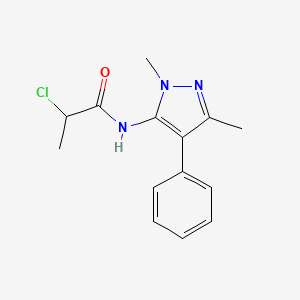 molecular formula C14H16ClN3O B2383181 2-Chloro-N-(2,5-dimethyl-4-phenylpyrazol-3-yl)propanamide CAS No. 2411291-21-7