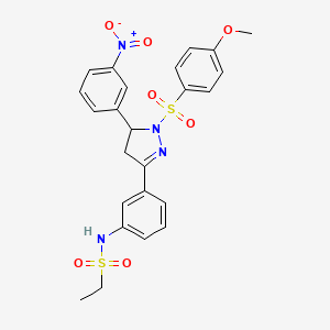 molecular formula C24H24N4O7S2 B2383192 N-(3-(1-((4-methoxyphenyl)sulfonyl)-5-(3-nitrophenyl)-4,5-dihydro-1H-pyrazol-3-yl)phenyl)ethanesulfonamide CAS No. 851782-97-3