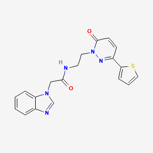 molecular formula C19H17N5O2S B2383193 2-(1H-benzo[d]imidazol-1-yl)-N-(2-(6-oxo-3-(thiophen-2-yl)pyridazin-1(6H)-yl)ethyl)acetamide CAS No. 1219911-81-5