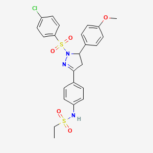 molecular formula C24H24ClN3O5S2 B2383195 N-(4-(1-((4-chlorophenyl)sulfonyl)-5-(4-methoxyphenyl)-4,5-dihydro-1H-pyrazol-3-yl)phenyl)ethanesulfonamide CAS No. 851781-50-5