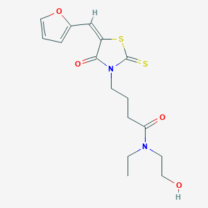 molecular formula C16H20N2O4S2 B2383208 (E)-N-ethyl-4-(5-(furan-2-ylmethylene)-4-oxo-2-thioxothiazolidin-3-yl)-N-(2-hydroxyethyl)butanamide CAS No. 682764-71-2