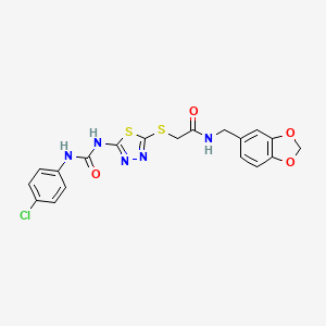 molecular formula C19H16ClN5O4S2 B2383222 N-(benzo[d][1,3]dioxol-5-ylmethyl)-2-((5-(3-(4-chlorophenyl)ureido)-1,3,4-thiadiazol-2-yl)thio)acetamide CAS No. 922843-95-6