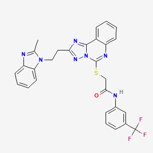 molecular formula C28H22F3N7OS B2383252 2-({2-[2-(2-methyl-1H-benzimidazol-1-yl)ethyl][1,2,4]triazolo[1,5-c]quinazolin-5-yl}thio)-N-[3-(trifluoromethyl)phenyl]acetamide CAS No. 896699-07-3