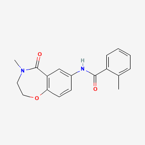 molecular formula C18H18N2O3 B2383256 2-methyl-N-(4-methyl-5-oxo-2,3,4,5-tetrahydrobenzo[f][1,4]oxazepin-7-yl)benzamide CAS No. 921995-15-5