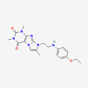 molecular formula C20H24N6O3 B2383283 8-(2-((4-ethoxyphenyl)amino)ethyl)-1,3,7-trimethyl-1H-imidazo[2,1-f]purine-2,4(3H,8H)-dione CAS No. 923129-13-9