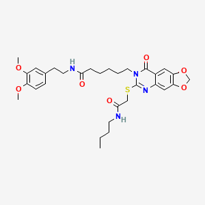 molecular formula C31H40N4O7S B2383305 6-(6-((2-(butylamino)-2-oxoethyl)thio)-8-oxo-[1,3]dioxolo[4,5-g]quinazolin-7(8H)-yl)-N-(3,4-dimethoxyphenethyl)hexanamide CAS No. 688061-62-3